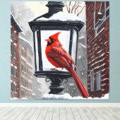 Cardinal Bird Sat On A Snow Covered Street Lantern キャンバスプリント (インサイチュ (ウッドフロア))