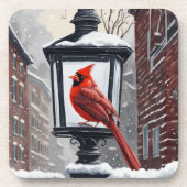 Cardinal Bird Sat On A Snow Covered Street Lantern コースター (正面)