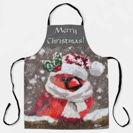 Cardinal Bird Scarf & Hat in Snow Christmas エプロン