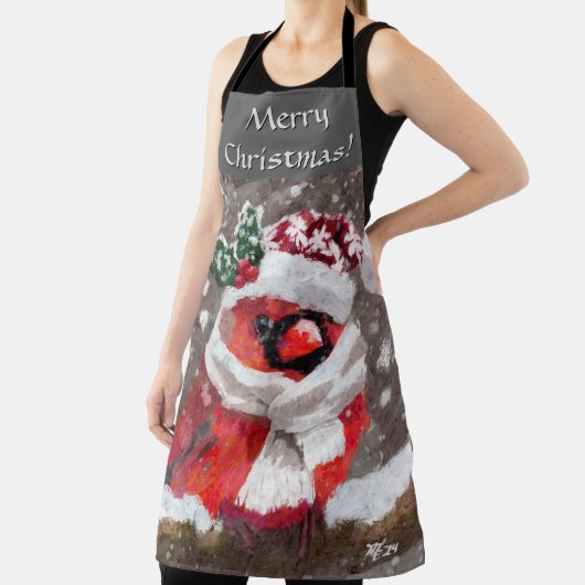 Cardinal Bird Scarf & Hat in Snow Christmas エプロン (インサイチュ)
