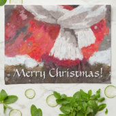 Cardinal Bird Scarf & Hat in Snow Christmas キッチンタオル (折り畳み)