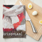 Cardinal Bird Scarf & Hat in Snow Christmas キッチンタオル (四つ折り)