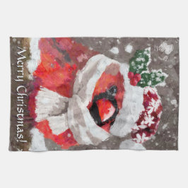 Cardinal Bird Scarf & Hat in Snow Christmas キッチンタオル