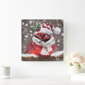 Cardinal Bird Scarf & Hat in Snow Christmas スクエア壁時計 (ホーム)
