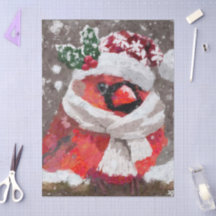 Cardinal Bird Scarf Hat Snow Christmas Decoupage