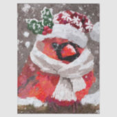 Cardinal Bird Scarf Hat Snow Christmas Decoupage 薄葉紙 (正面)