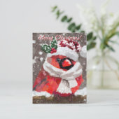 Cardinal Bird Scarf Hat Snow Holiday ポストカード (スタンド正面)