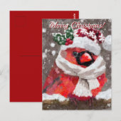 Cardinal Bird Scarf Hat Snow Holiday ポストカード (正面/裏面)
