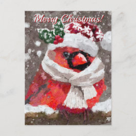 Cardinal Bird Scarf Hat Snow Holiday ポストカード