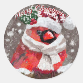 Cardinal Bird Scarf Hat Snow Holiday ラウンドシール