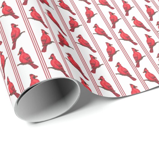 Cardinal Bird Stripes Wrapping Paper ラッピングペーパー (ロールコーナー)