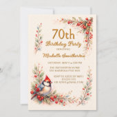 Cardinal Bird Watercolor Floral 70th Birthday 招待状 (正面)