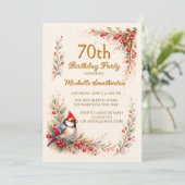 Cardinal Bird Watercolor Floral 70th Birthday 招待状 (スタンド正面)