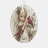 Cardinal Blessings in Quiet Snow ガラスオーナメント (正面左)