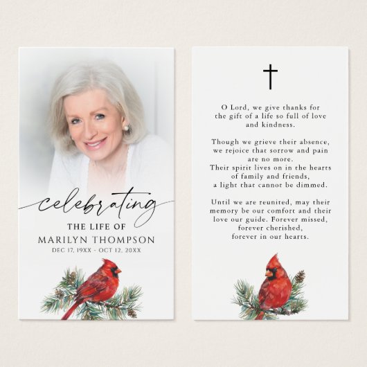 Cardinal Celebration of Life Cross Prayer Card (正面&裏面)
