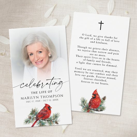 Cardinal Celebration of Life Cross Prayer Card