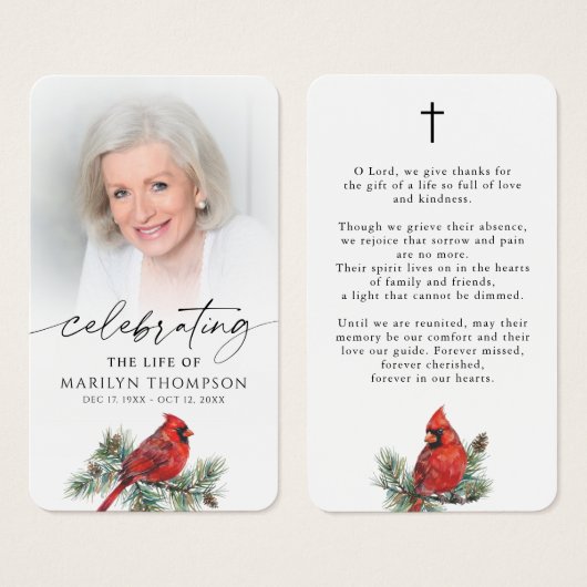 Cardinal Celebration of Life Photo Memorial Card (正面&裏面)