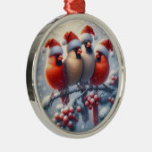Cardinal Family Cute Christmas Gift Present メタルオーナメント (右)