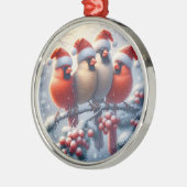 Cardinal Family Cute Christmas Gift Present メタルオーナメント (左)