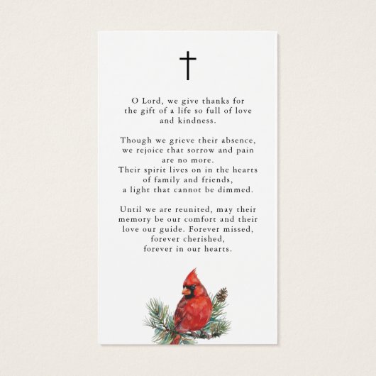 Cardinal Funeral Memorial Photo Cross Prayer Card (裏面)