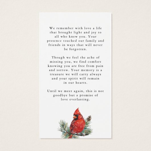 Cardinal Funeral Memorial Photo Prayer Card (裏面)