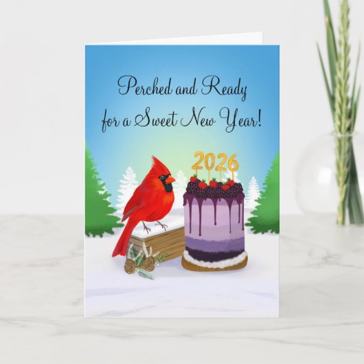 Cardinal Greets the New Year 2026 with Cake カード (正面)