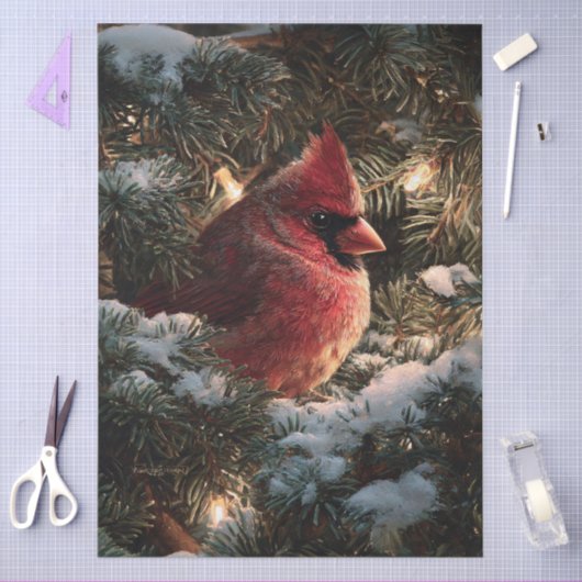 Cardinal in Snowy Pine Decoupage 薄葉紙 (クラフト)