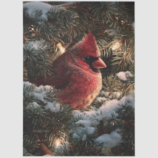 Cardinal in Snowy Pine Decoupage 薄葉紙 (正面)