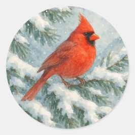 Cardinal in the Snow Winter Round Sticker ラウンドシール