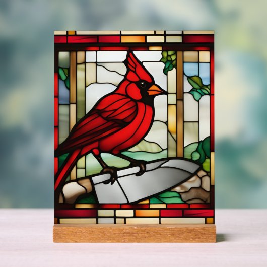 Cardinal of Protection Stained Glass Inspired アクリルサイン (ニュートラル)