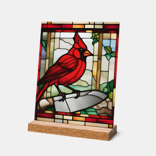 Cardinal of Protection Stained Glass Inspired アクリルサイン (傾斜)