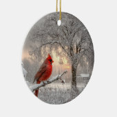 Cardinal On a Snowy Branch Ceramic Circle Ornament セラミックオーナメント (右)