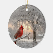 Cardinal On a Snowy Branch Ceramic Circle Ornament セラミックオーナメント (左)