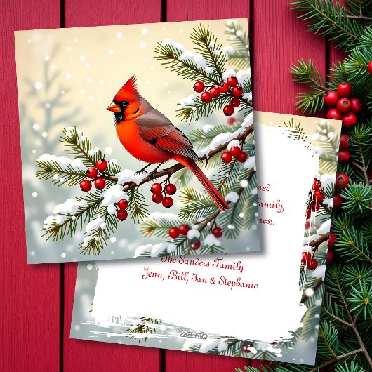 Cardinal on a Snowy Branch Personalized Christmas シーズンカード