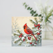 Cardinal on a Snowy Branch Personalized Christmas シーズンカード (スタンド正面)