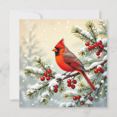 Cardinal on a Snowy Branch Personalized Christmas シーズンカード (正面)