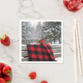 Cardinal On a Snowy Plaid Blanket スタンダードカクテルナプキン (インサイチュ)