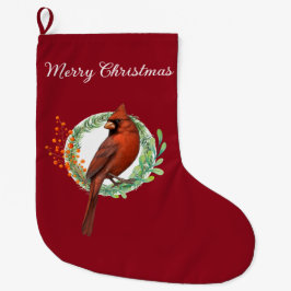 Cardinal On A Wreath Christmas Stocking ラージクリスマスストッキング
