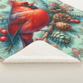 Cardinal on Pine Branch with Winter Berries シェルパブランケット (3/4)