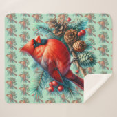 Cardinal on Pine Branch with Winter Berries シェルパブランケット (正面(横))