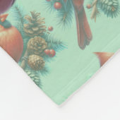 Cardinal on Pine Branch with Winter Berries フリースブランケット (角)