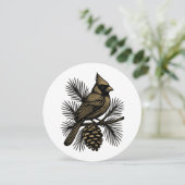 Cardinal On Pine Tree With Pinecone Christmas シーズンカード (スタンド正面)