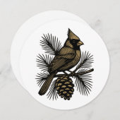 Cardinal On Pine Tree With Pinecone Christmas シーズンカード (正面/裏面)