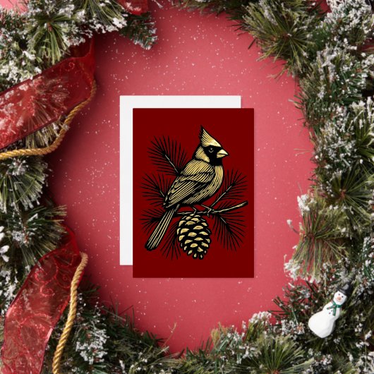 Cardinal On Pine Tree With Pinecone Christmas 箔シーズンカード (インサイチュ)