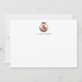 Cardinal Ornament Greenery Monogram Note Card ノートカード (正面)