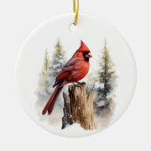 Cardinal Red Bird Watercolor Customized Christmas セラミックオーナメント (正面)