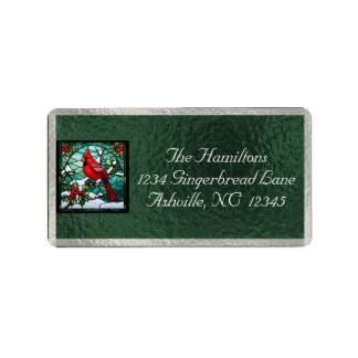 Cardinal & Ribbon Holiday Return Address - Green ラベル