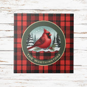Cardinal Snow n Buffalo Plaid Family Name Monogram タイル