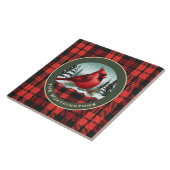 Cardinal Snow n Buffalo Plaid Family Name Monogram タイル (側面)