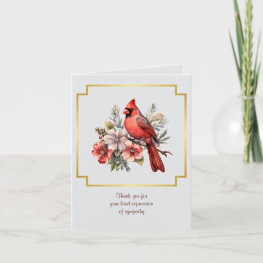 Cardinal Sympathy Thank You Folded Note Card ノートカード (正面)